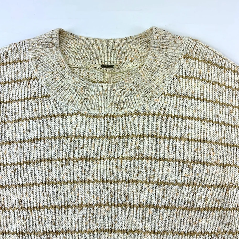 Free People Starlight Sweater Pearl Island Stripes Cream Oatmeal Comfy XS